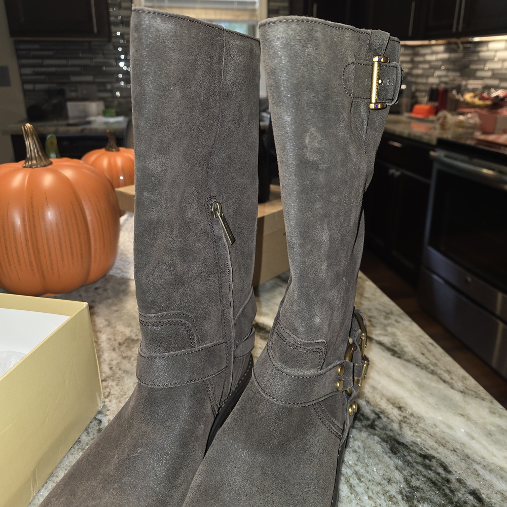 Michael Kors Dark Brown Suede Combat Moto Boots - Picture 3 of 5